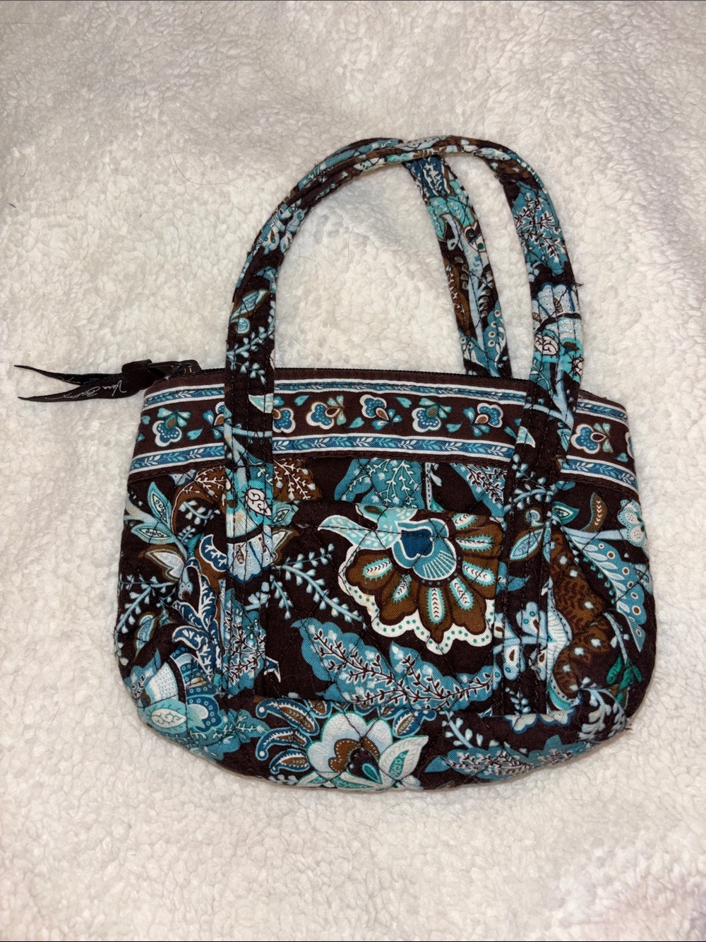 Vera Bradley Petite Miniature Zippered Tote Bag- Java Blue